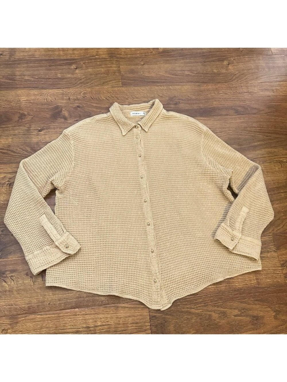 Donni. Waffle button front shirt